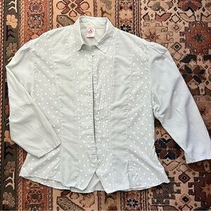 Light Mint Polka Dot Button-Up Blouse